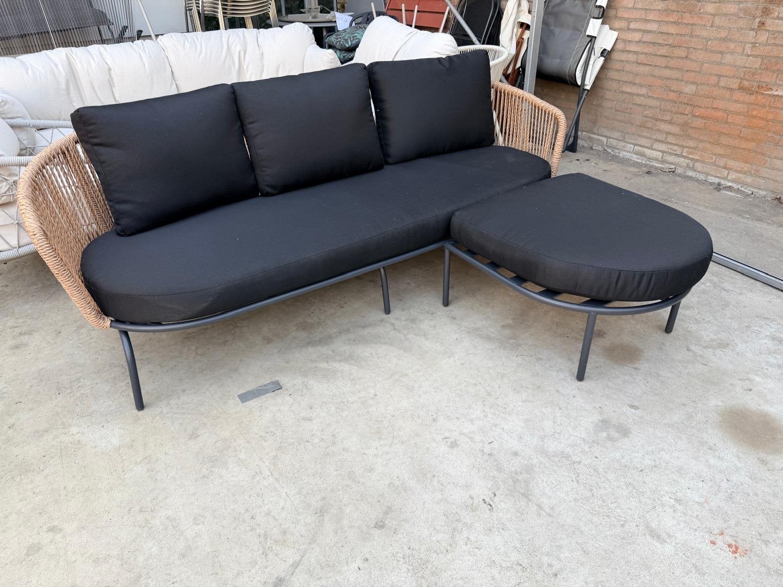 Luxe Loungeset met Poef - showmodel, Ophalen, 3 zitplaatsen, Nieuw, Loungeset