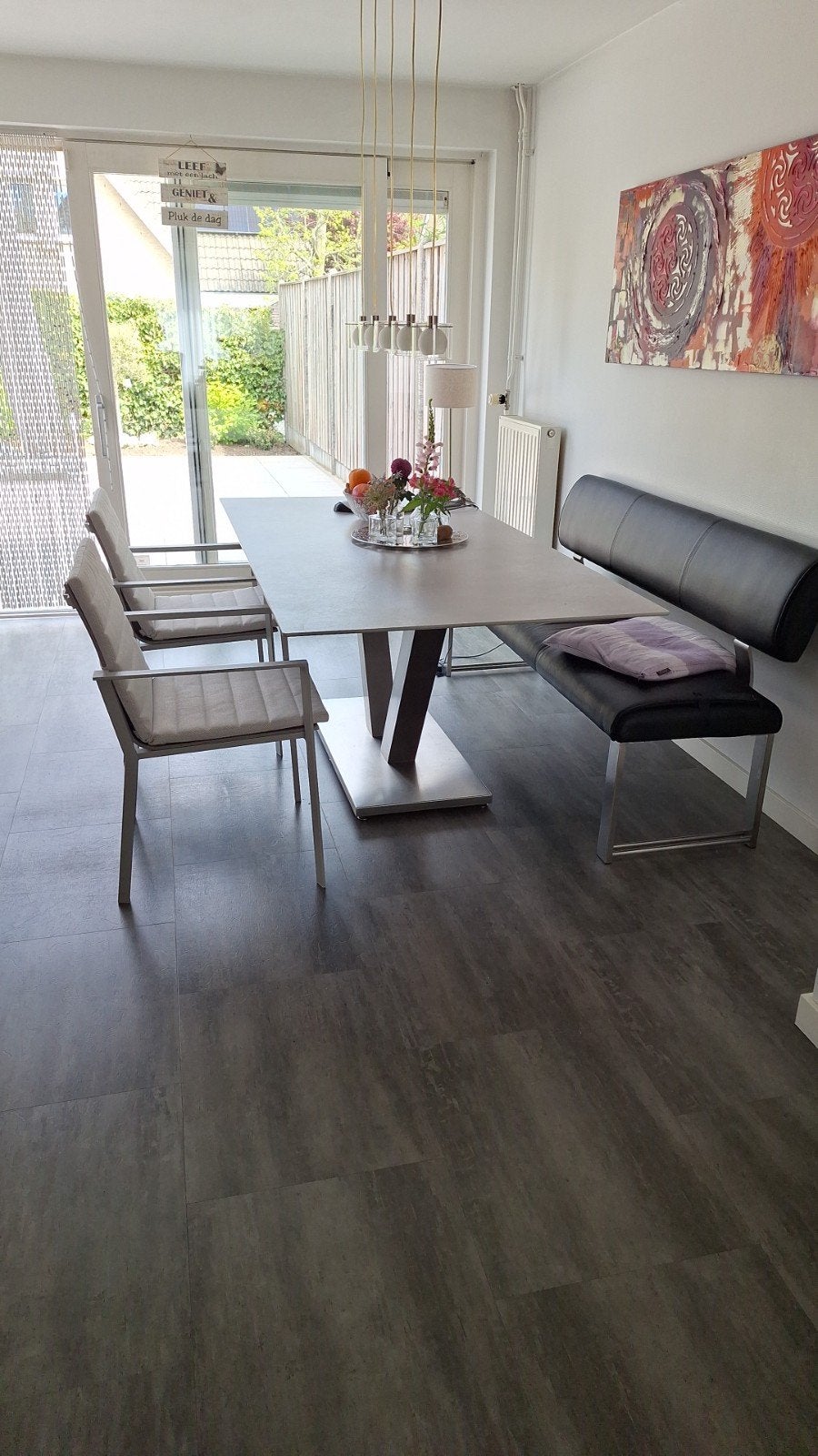 Eetkamerhanglamp rvs met 5 bollen, Ophalen, Gebruikt, Metaal, Modern