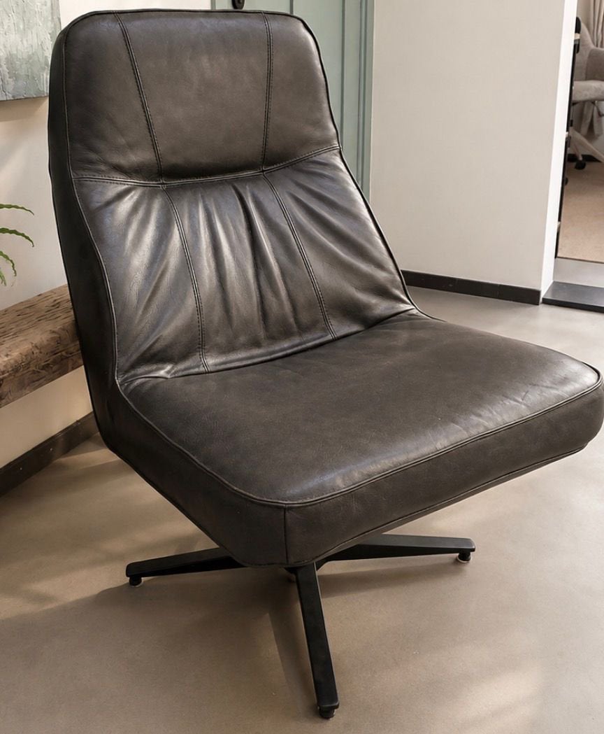 Het Anker Dylan designfauteuil – Africa leer – draaivoet, Ophalen of Verzenden, Zo goed als nieuw, 50 tot 75 cm, Leer