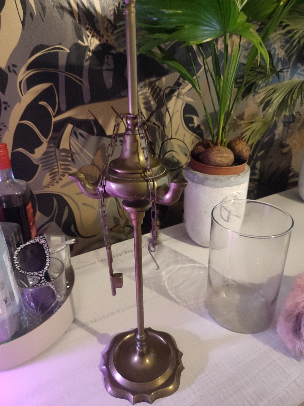 Antieke olielamp - Decoratieve messing lamp, Antiek en Kunst, Ophalen of Verzenden