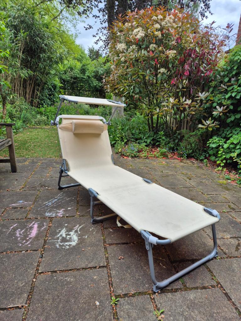 2x Opvouwbare Ligstoel met Zonnedak - Gebroken wit/beige, Tuin en Terras, Ligbedden, Ophalen