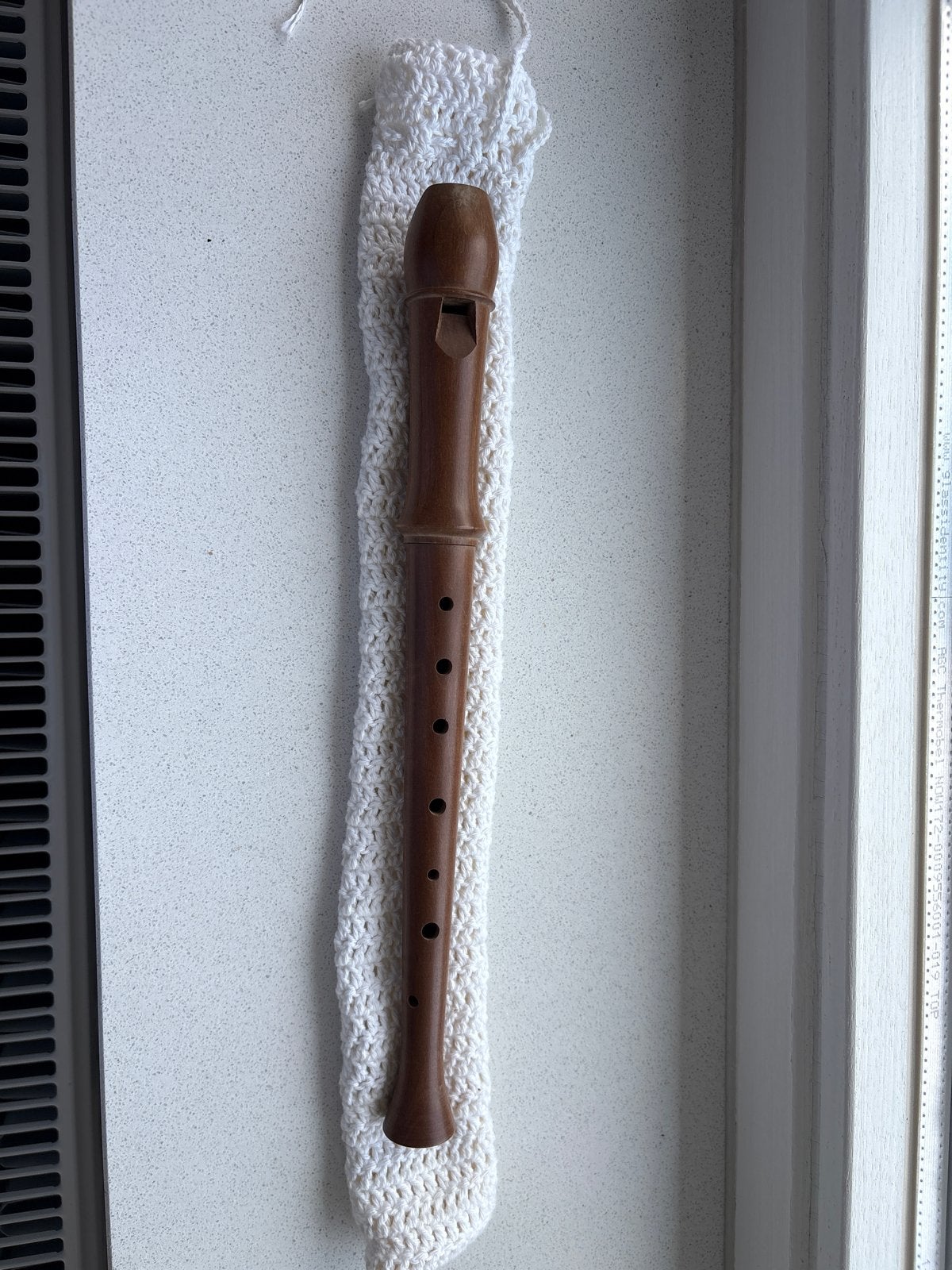 Houten sopraan blokfluit met gehaakte hoes, Ophalen, Gebruikt, Sopraan of Sopranino, Met koffer, hoes of etui