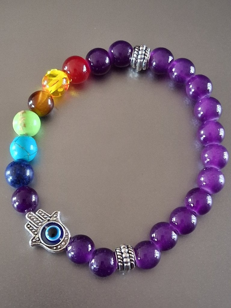 armband chakra hamsa paarse kralen, Overige materialen, Paars, Nieuw, Ophalen of Verzenden