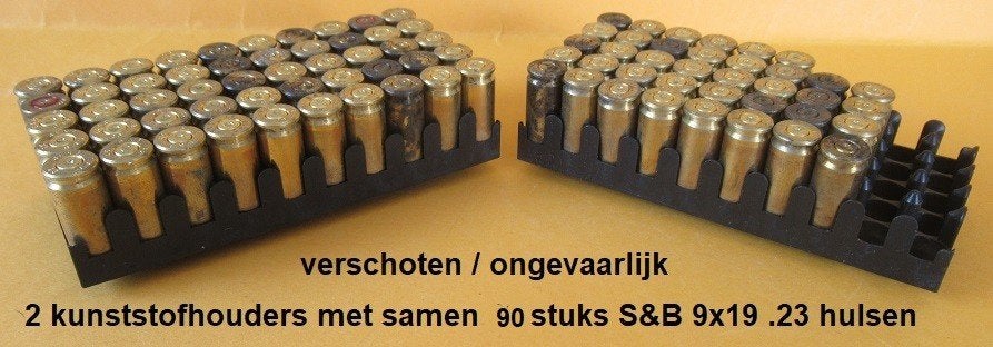 messing kogelhulsjes kaliber 9x9 -23 in houders 90 stuks, Ophalen of Verzenden, Overige soorten, Overige gebieden