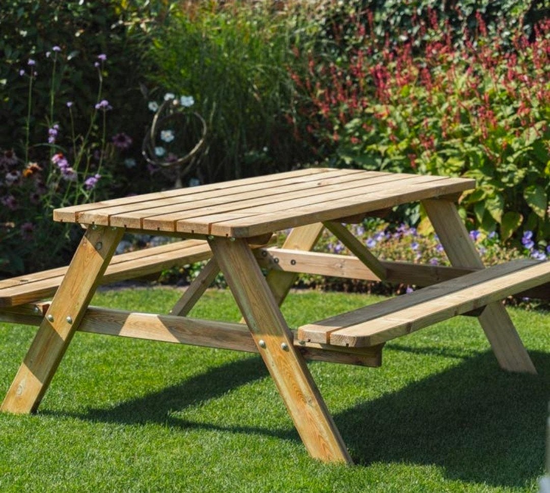 Nieuwe houten picknicktafel 150x73 cm, Tuin en Terras, Ophalen, Nieuw, Rechthoekig, Hout