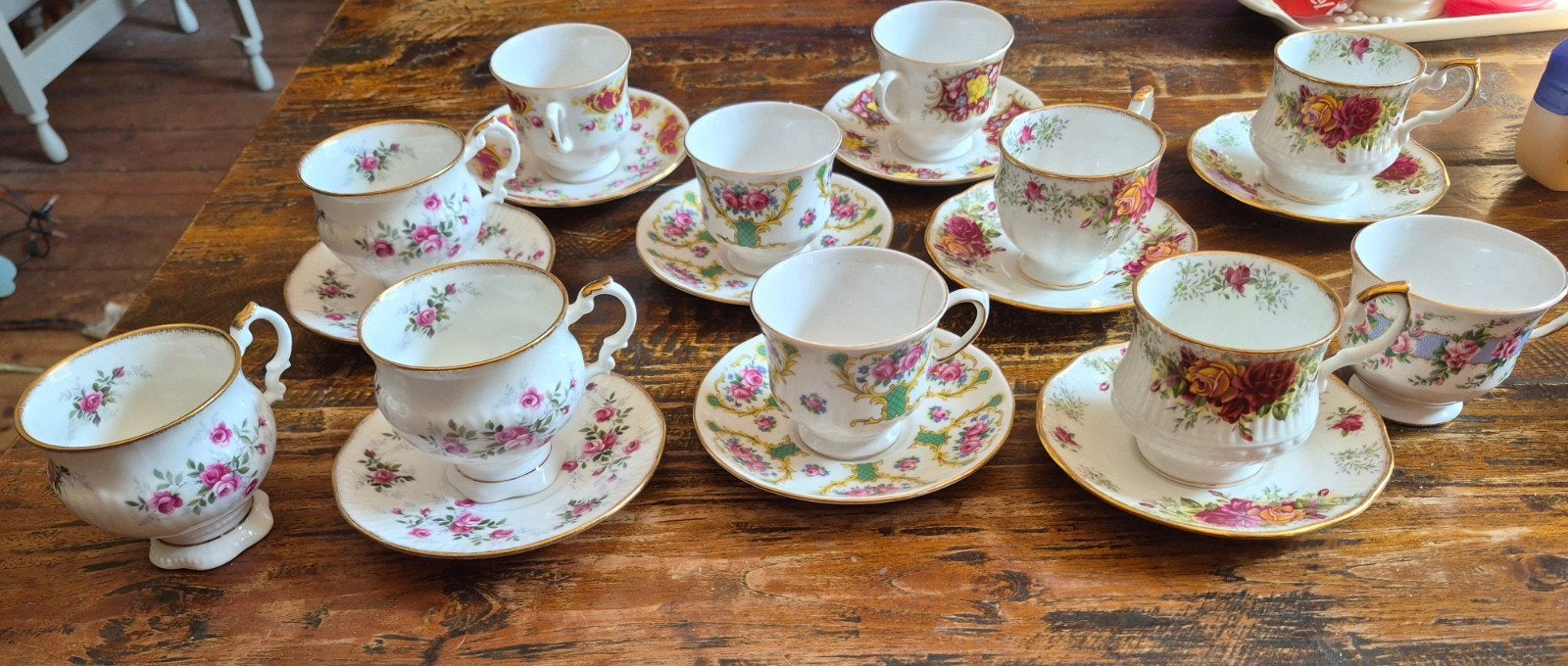 Vintage Engelse Kop en Schotels Bone China, Ophalen, Gebruikt, Vintage, Kop(pen) en/of Schotel(s)