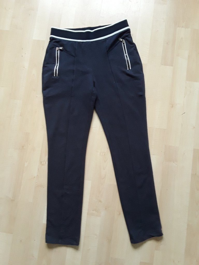 Anna Blue broek  blauw met witte accenten mt M, Kleding | Dames, Maat 38/40 (M), Anna van Toor, Zo goed als nieuw, Lang