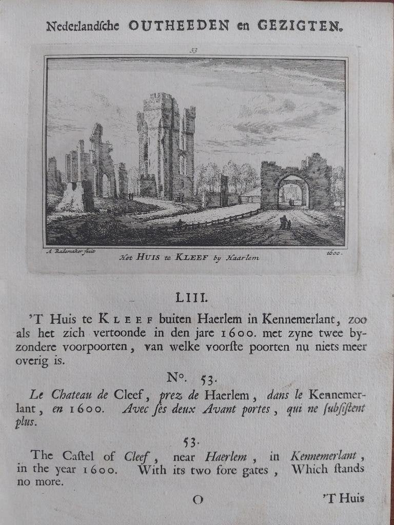 53 / Het Huis te Kleef by Haarlem ( 1ste druk uit 1732), Antiek en Kunst, Ophalen of Verzenden