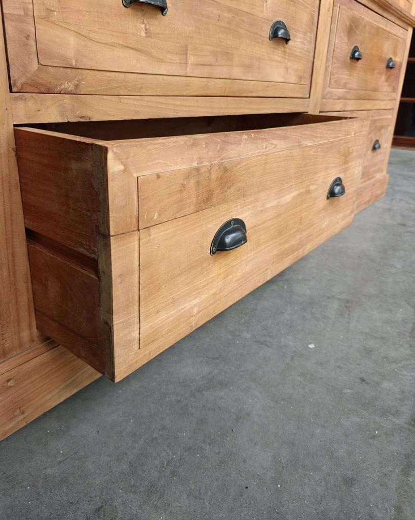 Stoere vitrinekast | Espagnolet | Buffetkast teak #0075, Niet ingevuld, Glas, Met deur(en), 200 cm of meer