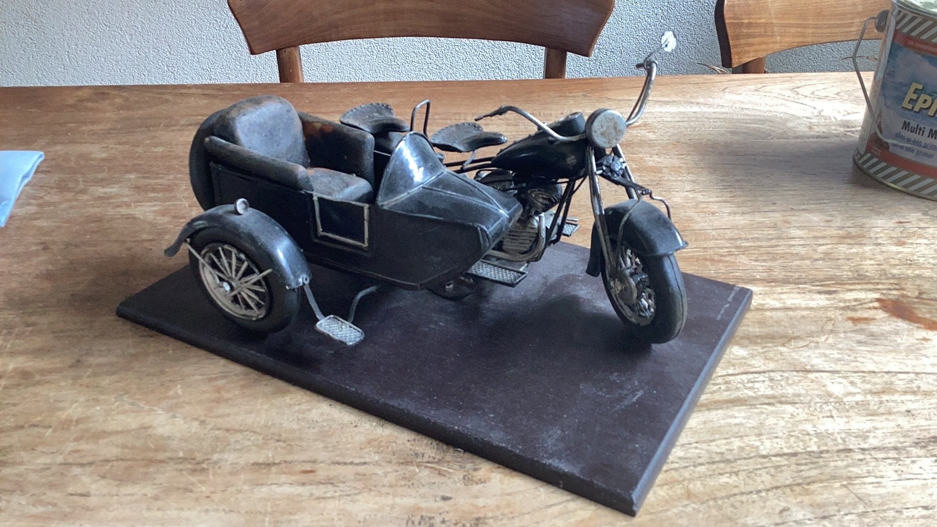 Metalen model klassieke motor met zijspan., Ophalen of Verzenden