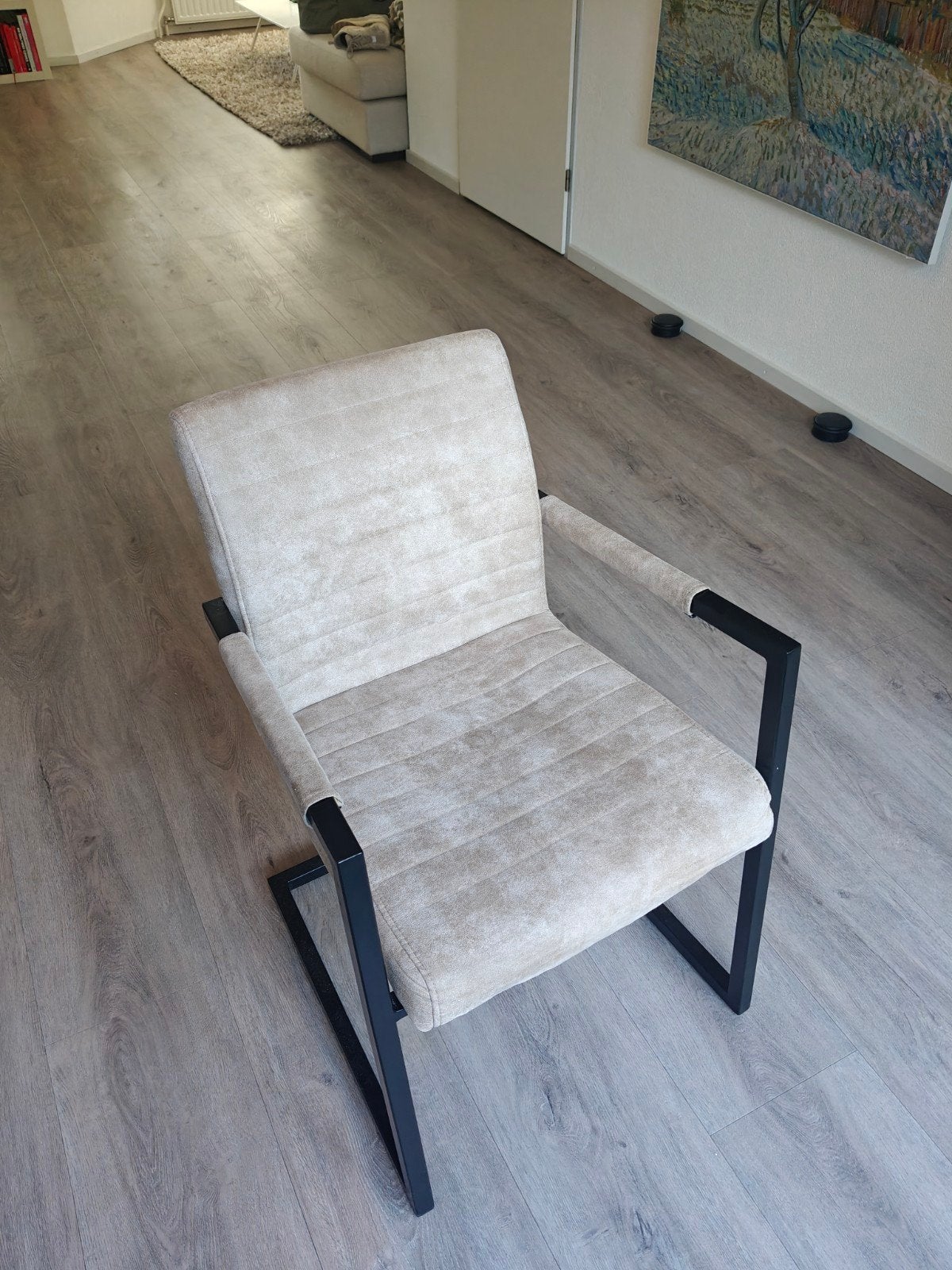 Set van 6 beige eetkamerstoelen met armleuning, Huis en Inrichting, Stoelen, Ophalen, Gebruikt, Overige kleuren, Stof