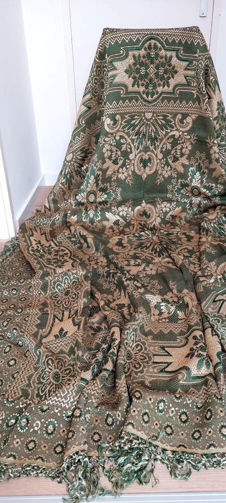 Vintage Jacquard Sprei deken kleed 230x220 Groen Goud + Doos, Huis en Inrichting, Eu, Eu, Handgemaakt, Overige materialen