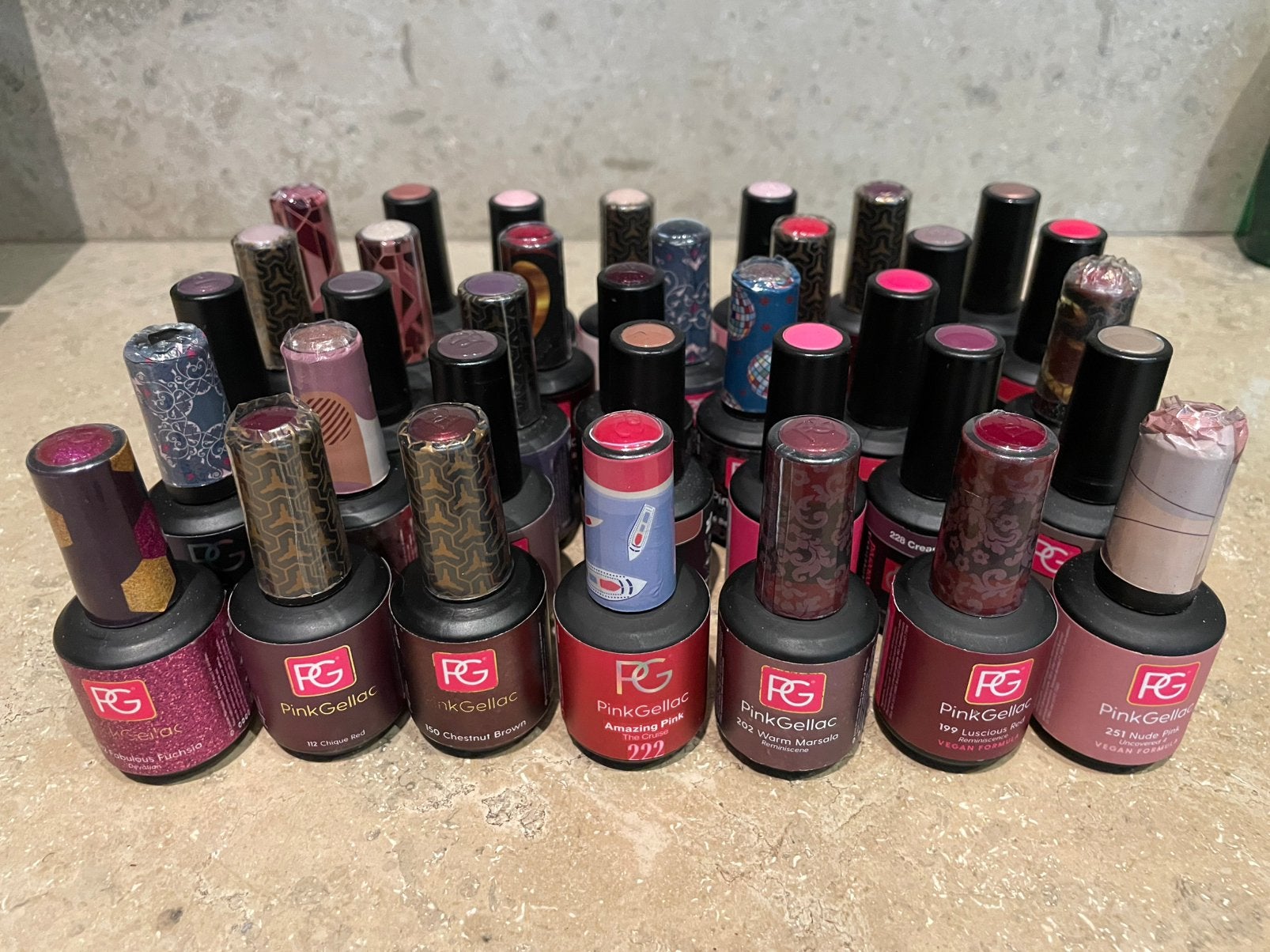 Zgan: 35 flesjes Pink Gellac inclusief opbergkoffer, Ophalen of Verzenden, Zo goed als nieuw