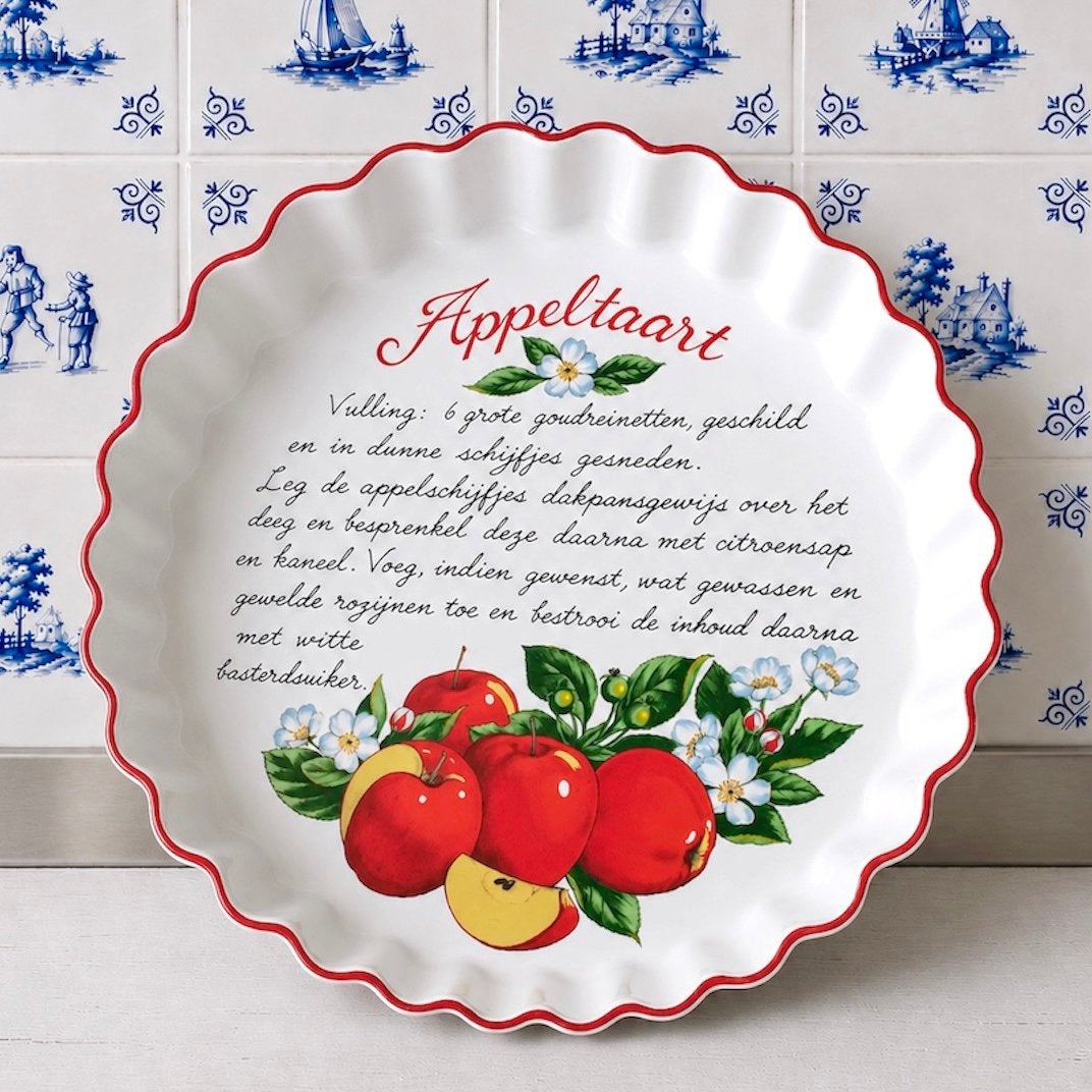 Vintage Ovenschaal Appeltaartvorm Oud Hollands Recept ‘90s, Verzenden, Zo goed als nieuw, Overige stijlen, Schaal of Schalen