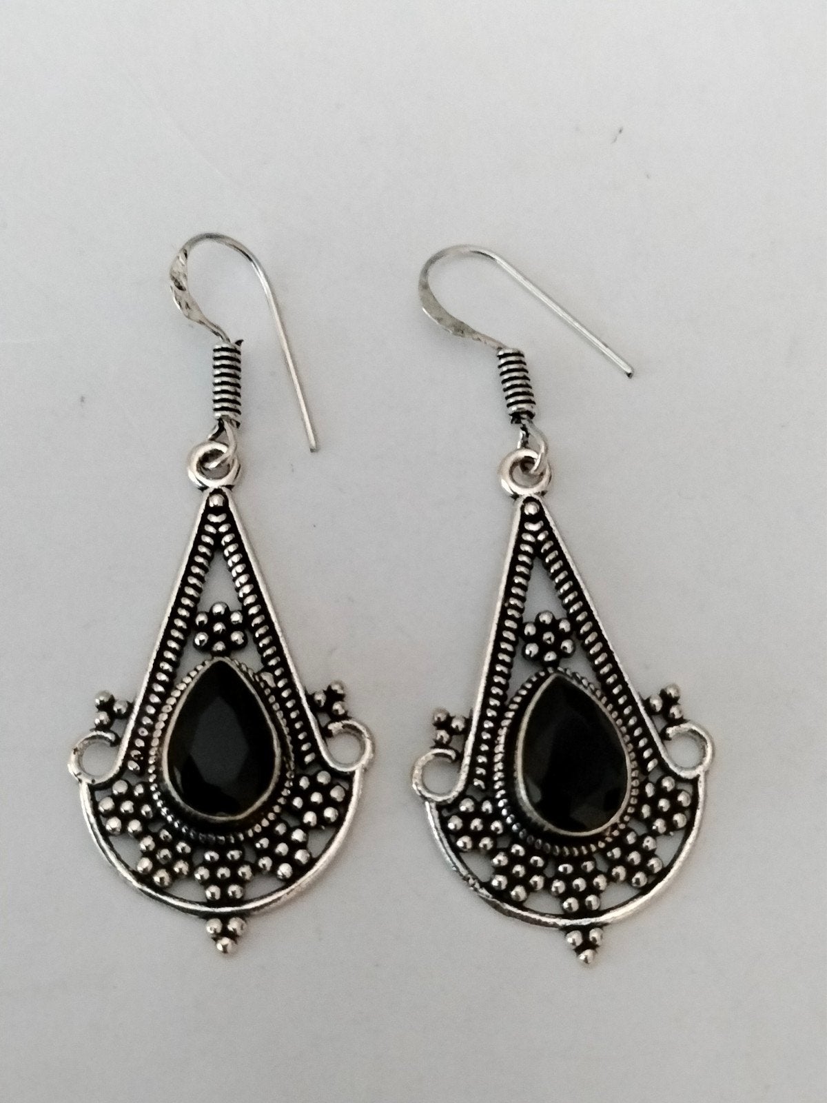 Zilveren oorbellen met zwart onyx, Hangers, Verzenden, Zwart, Nieuw