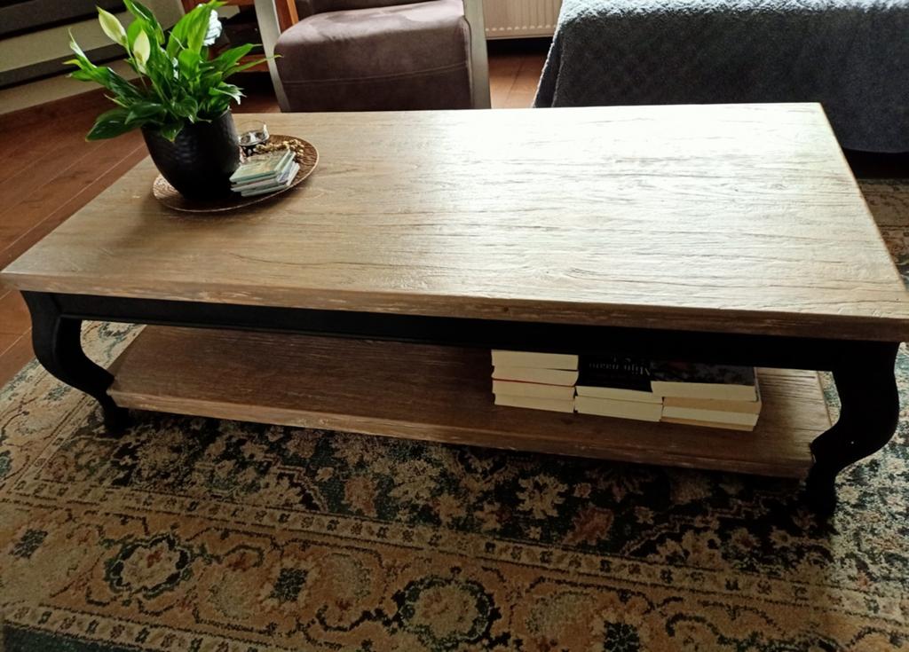 Salontafel 70x140 cm met houten blad en zwart onderstel, Huis en Inrichting, Tafels | Salontafels, Eikenhout, 100 tot 150 cm, Zo goed als nieuw