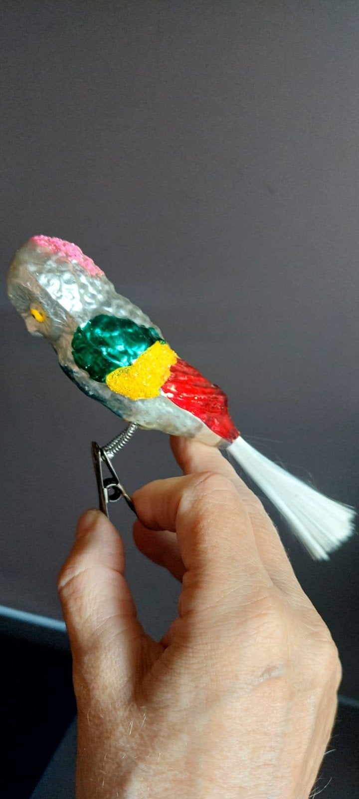 Antieke Vintage Uil Vogel op Clip met Glasstaart, Ophalen of Verzenden