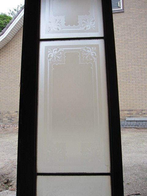 205-199x61-56,5 Stoer (voorzet)raam met prachtig geetst glas, Ophalen, Zo goed als nieuw