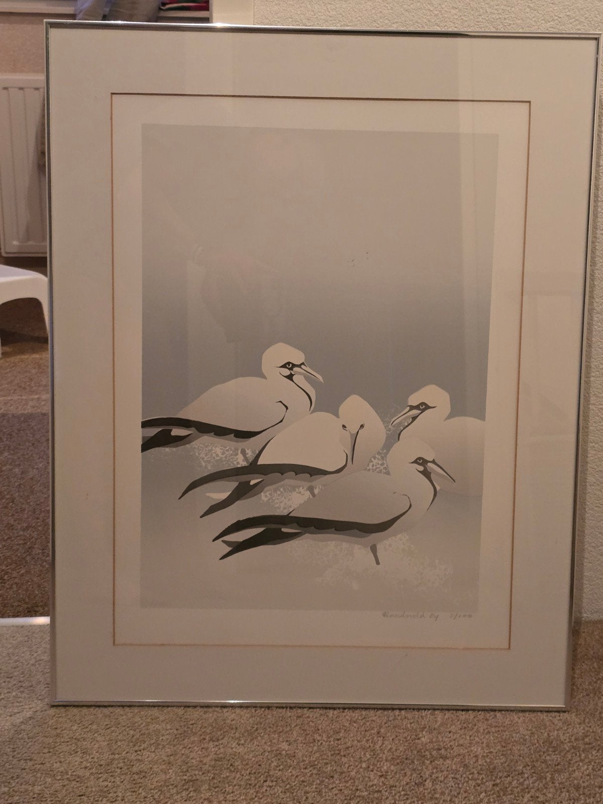 Gesigneerde Zeefdruk Vogels - Jac. van der Veld 2004, Antiek en Kunst, Ingelijst, Ophalen, Dieren en Natuur, Zeefdruk