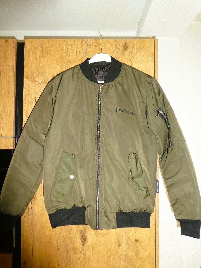 Originele Palm Angels logo bomberjas olijfgroen zwart maat S, Palm Angels, Verzenden, Zo goed als nieuw, Groen