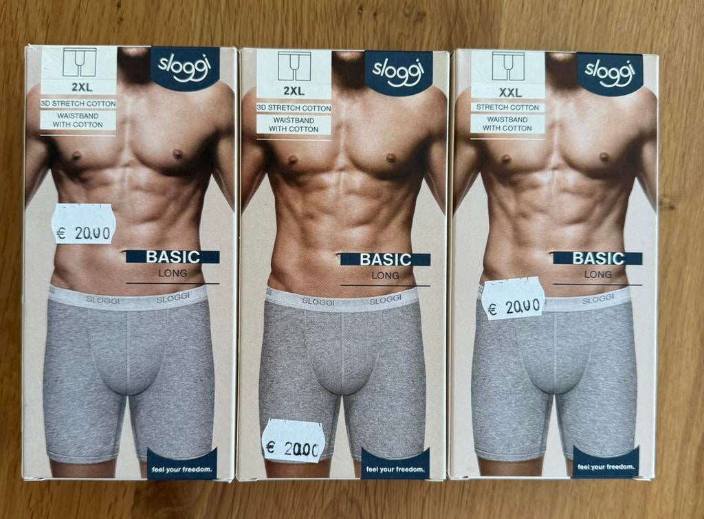 Sloggi basic long boxershort 3 stuks maat XXL - grijs, Ophalen of Verzenden, Grijs, Boxer