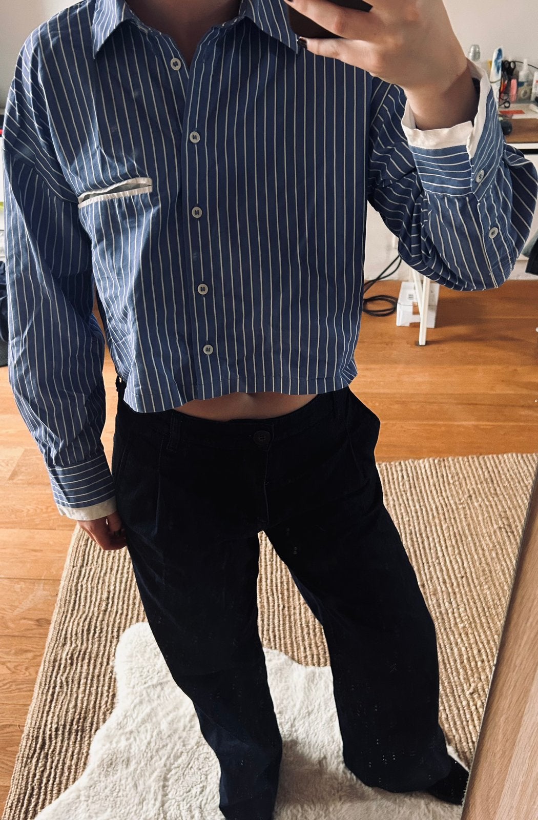 Zara cropped overhemd maat xs blauw wit gestreept, Ophalen of Verzenden, Zo goed als nieuw, Maat 34 (XS) of kleiner, Blauw