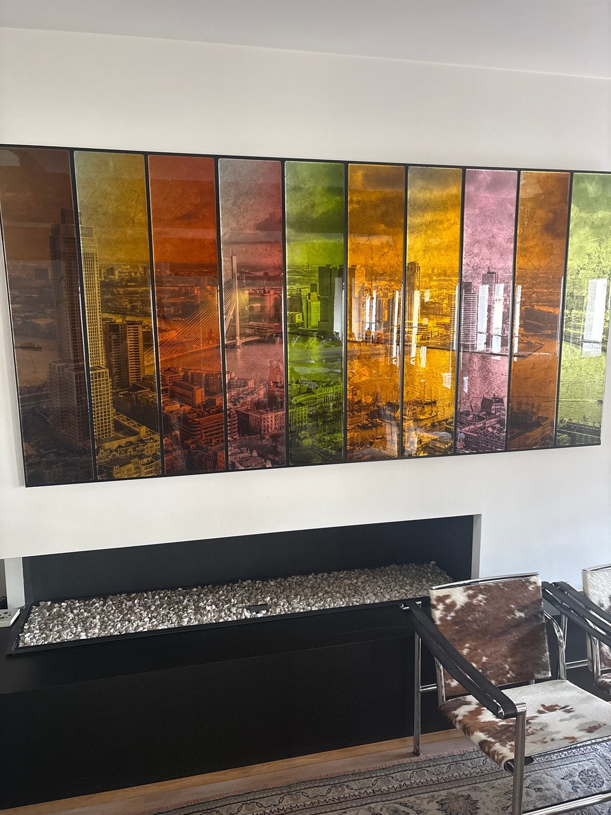 Groot Rotterdams skyline kunstwerk - Kleurrijk en modern, Ophalen, 125 cm of meer, Zo goed als nieuw, Foto of Poster