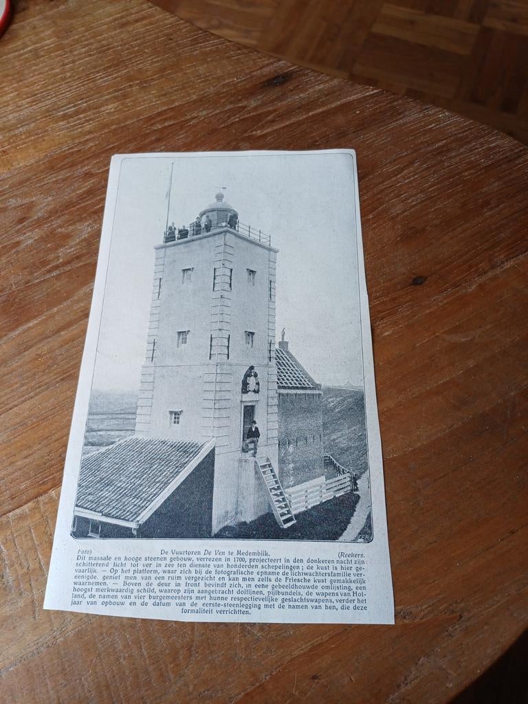 Knipsel vuurtoren De Ven Medemblik 1915, Ophalen of Verzenden, Voor 1920, Knipsel(s)