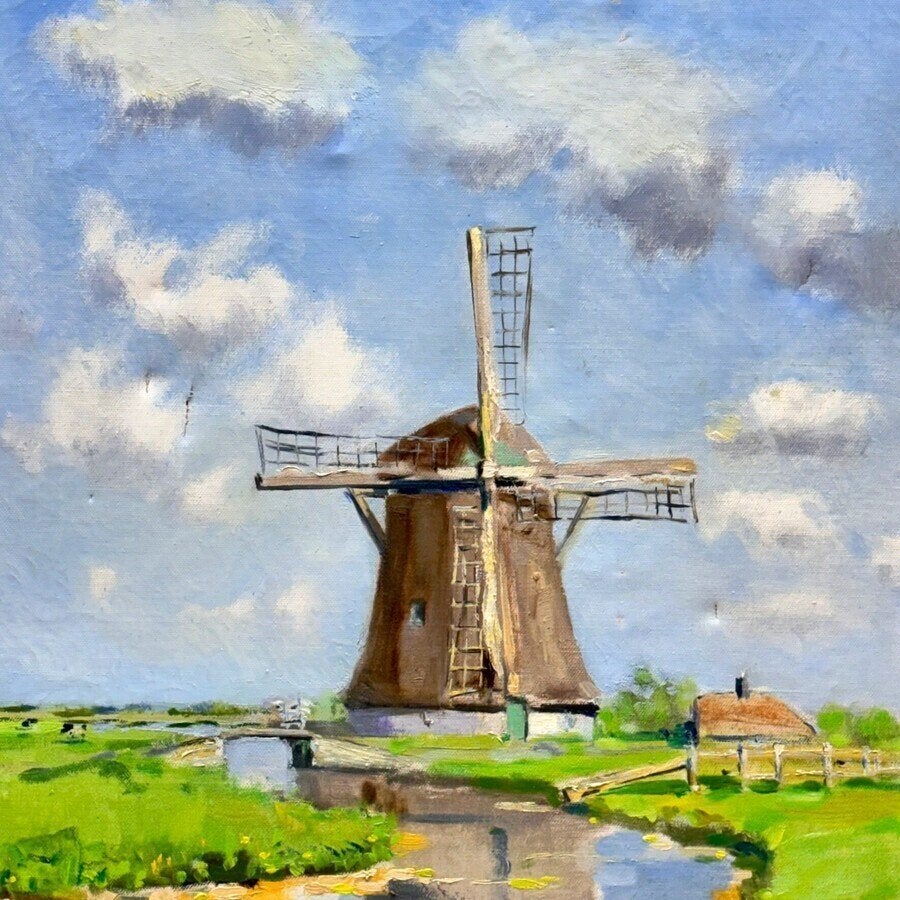 Hollandse School 20e eeuw - molen 'de Helper', Antiek en Kunst, Kunst | Schilderijen | Klassiek, Ophalen of Verzenden