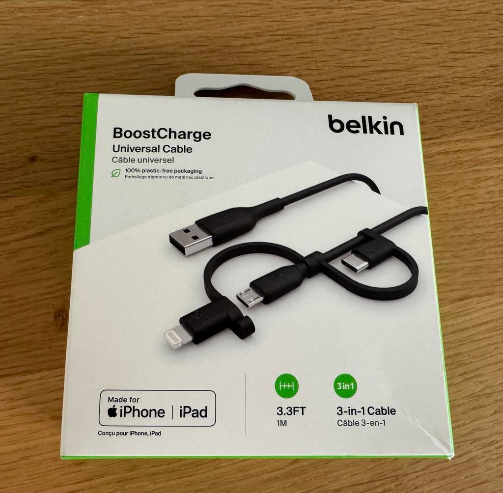 Belkin BoostCharge Universele Kabel 3-in-1, Ophalen of Verzenden, Nieuw, Snoer of kabel, Apple iPhone