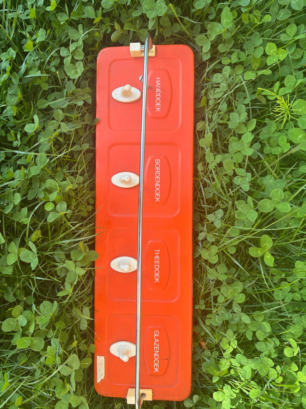 Vintage Oranje Handdoekrek met 4 Haken, Ophalen