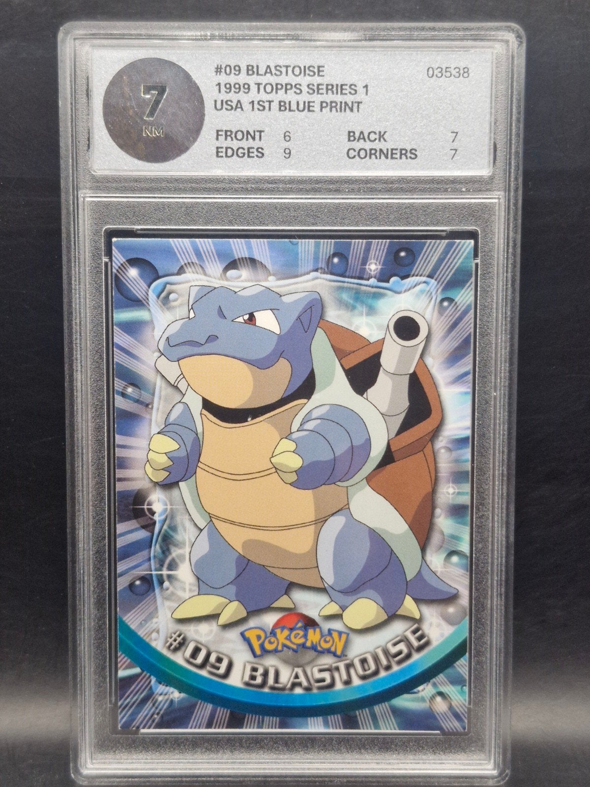 Blastoise 1999 topps Series 1 #09 woetoe grading 7, Verzenden, Zo goed als nieuw, Losse kaart