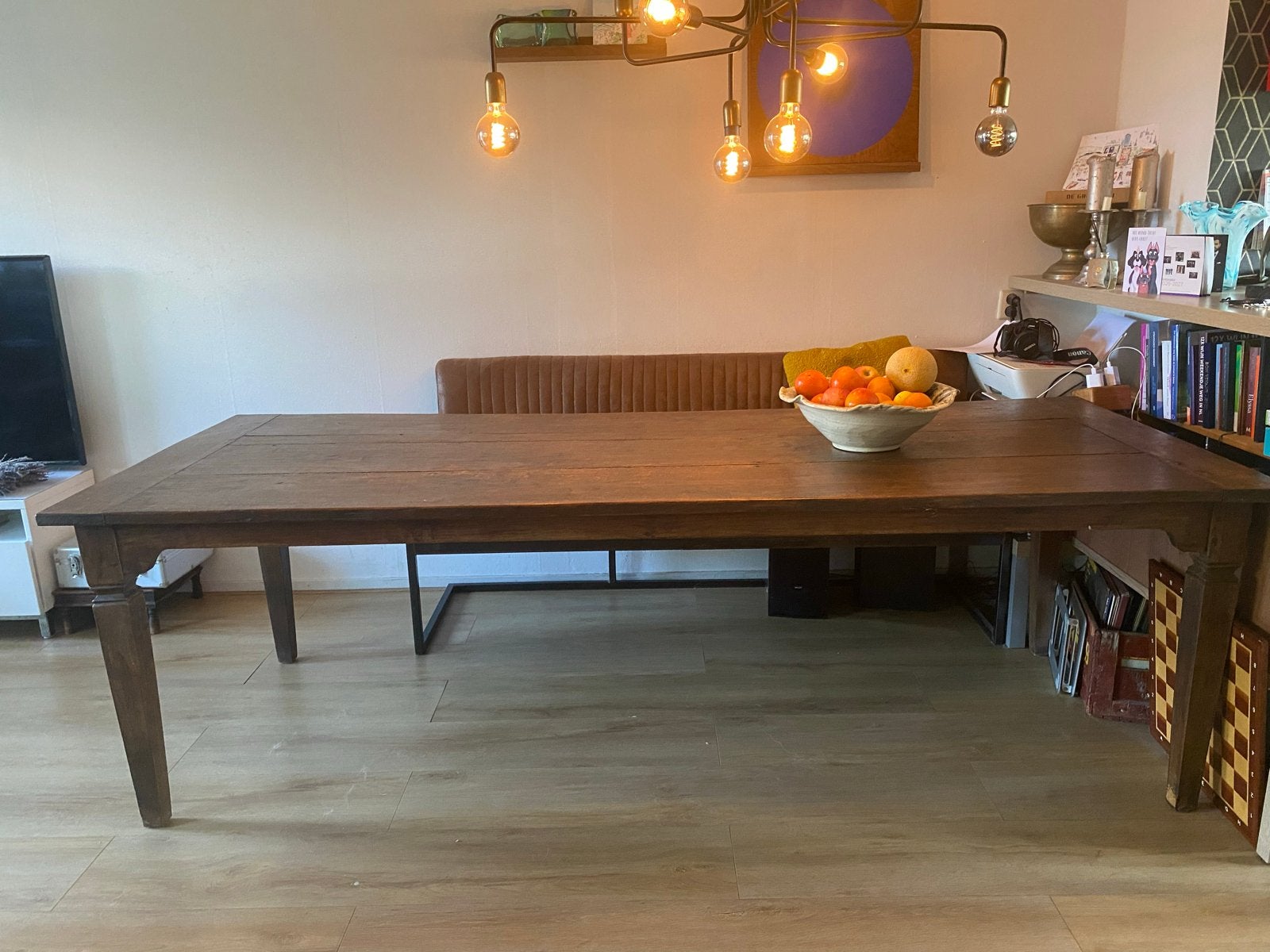 Grote eettafel van tropisch hardhout (250x100x77 cm), Huis en Inrichting, Tafels | Eettafels, Ophalen, Zo goed als nieuw, Vijf personen of meer