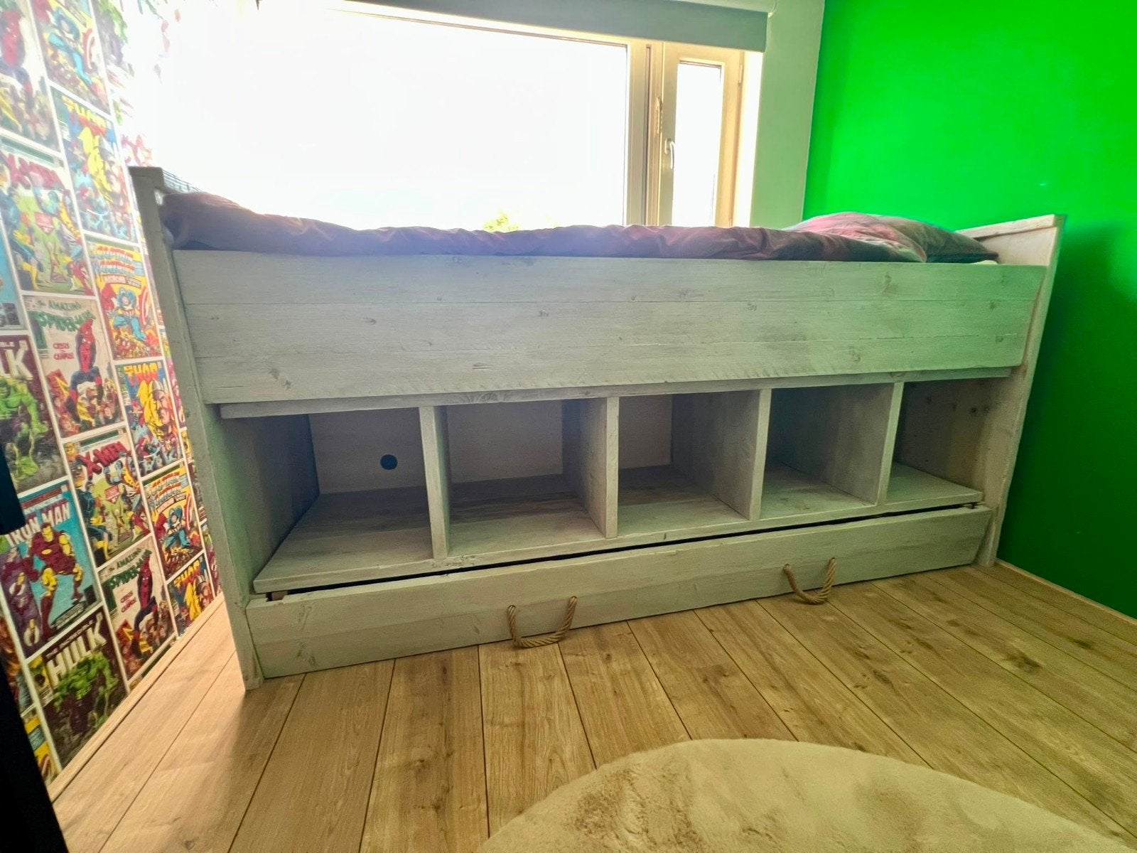 Steigerhouten kinderbed, Ophalen, Gebruikt, Lattenbodem