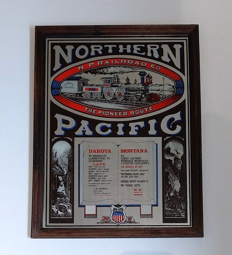 Oude spiegel NP Railroad Co., Ophalen of Verzenden, Reclamebord
