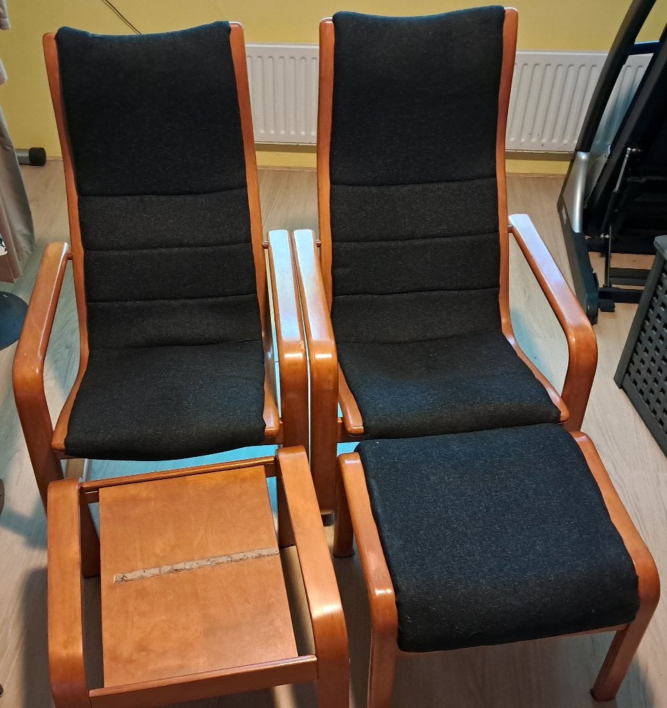 Twee vintage Lamello fauteuils van Yngve Ekstrom, Ophalen, Hout, Gebruikt, Minder dan 75 cm