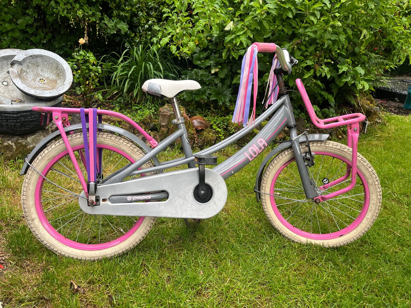 Lola kinderfiets 18 inch - Grijs/Roze, Ophalen, Gebruikt, Terugtraprem, 18 inch