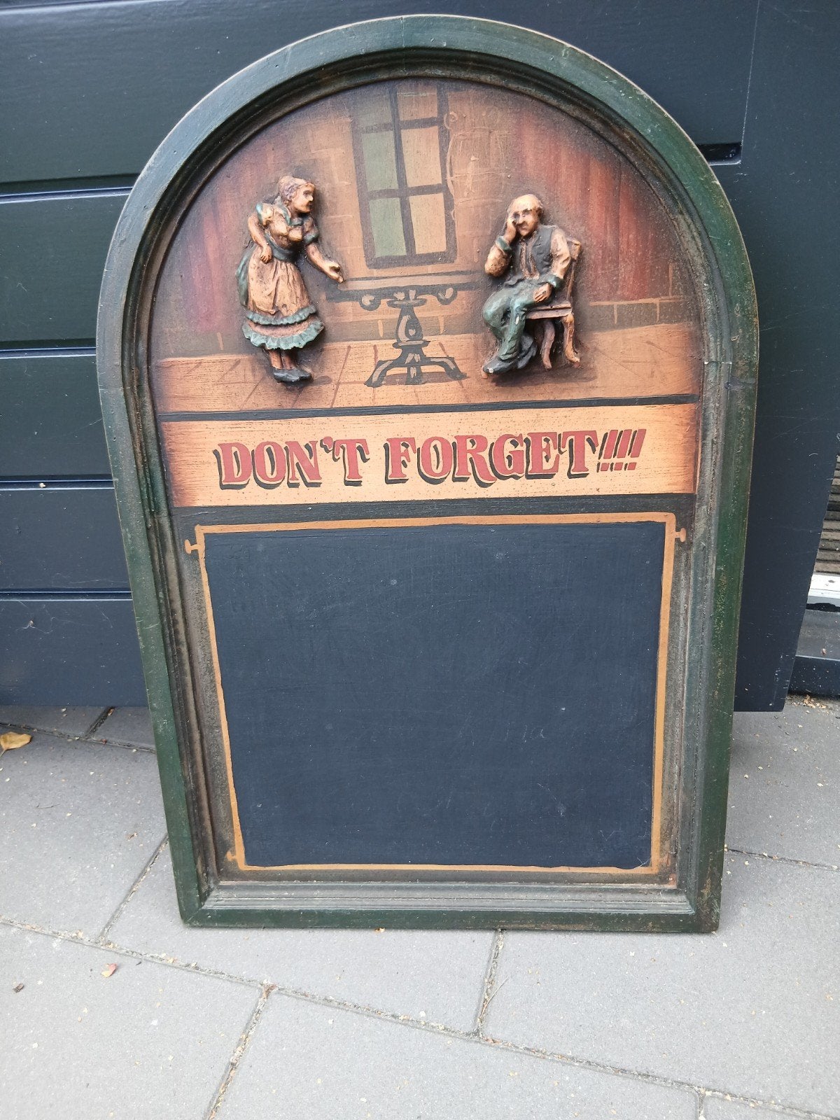 Vintage krijtbord "Don't Forget!!!" met 3D figuren, Ophalen of Verzenden