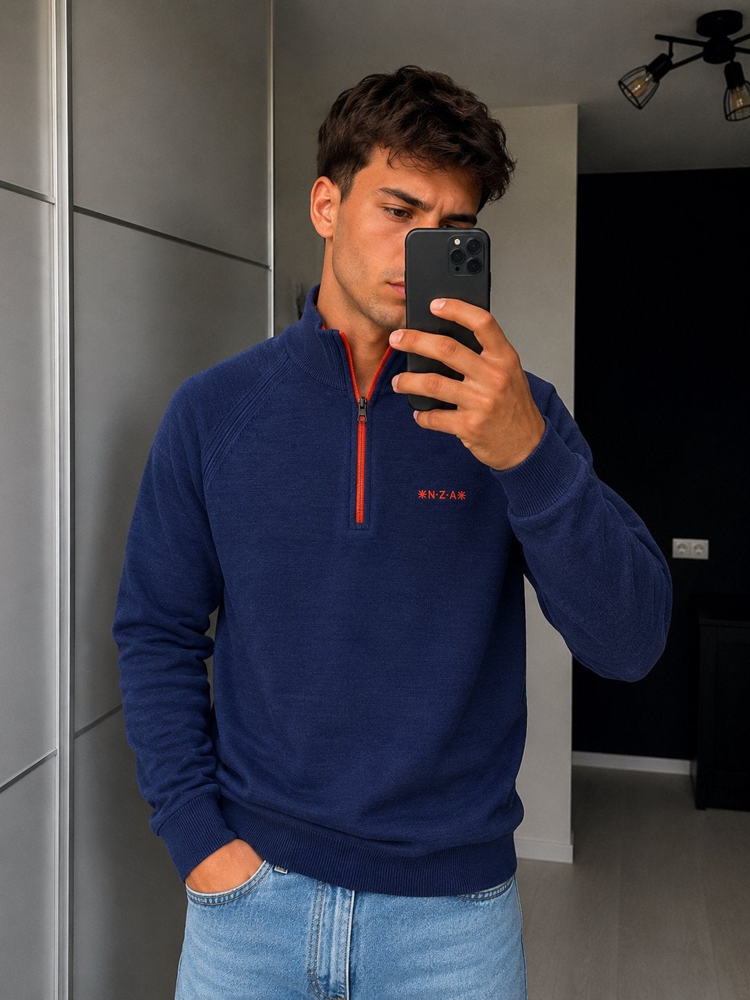 NZA heren trui - donkerblauw met oranje details - maat S, Ophalen of Verzenden, Nieuw, Maat 46 (S) of kleiner, Blauw