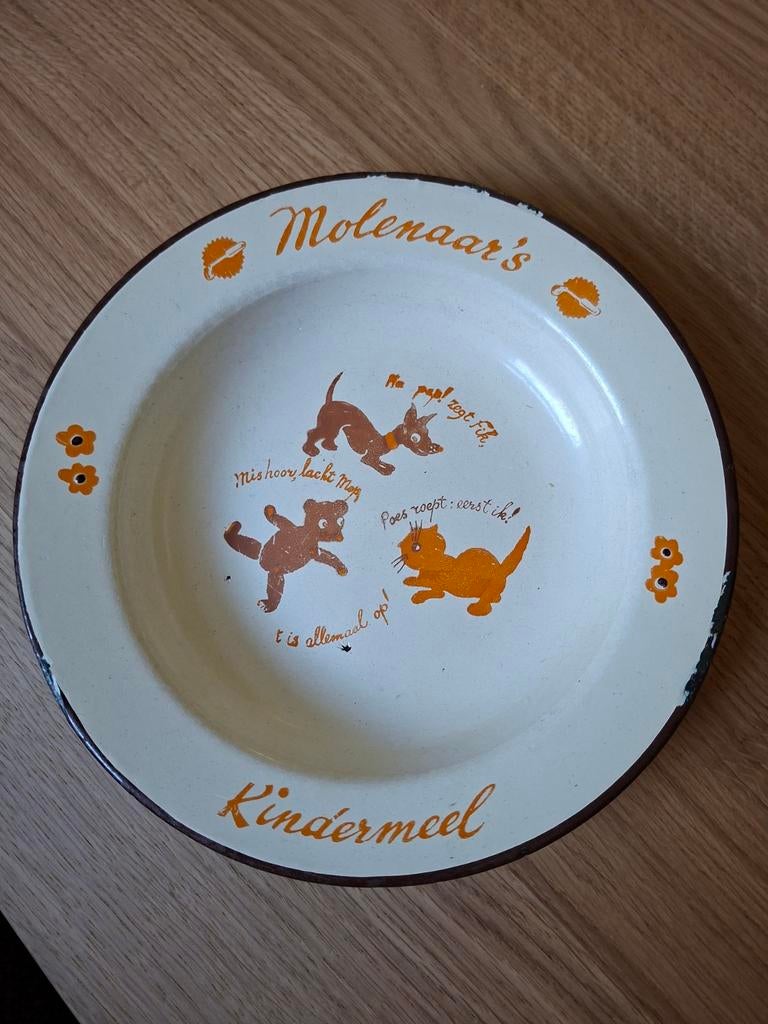 Vintage Molenaar's Kindermeel emaille bordje, Antiek en Kunst, Ophalen of Verzenden