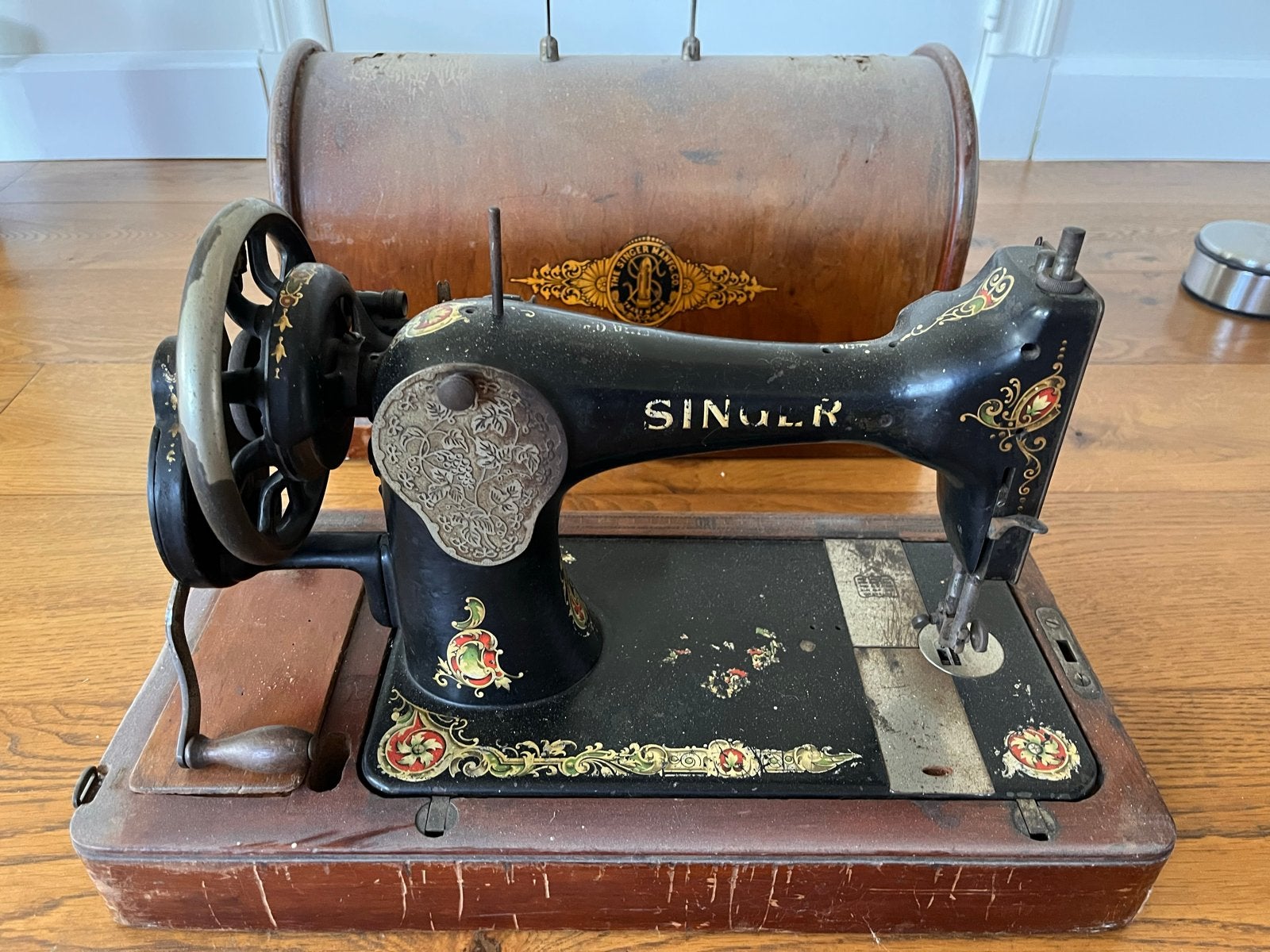 Antieke Singer Naaimachine met Houten Koffer, Ophalen