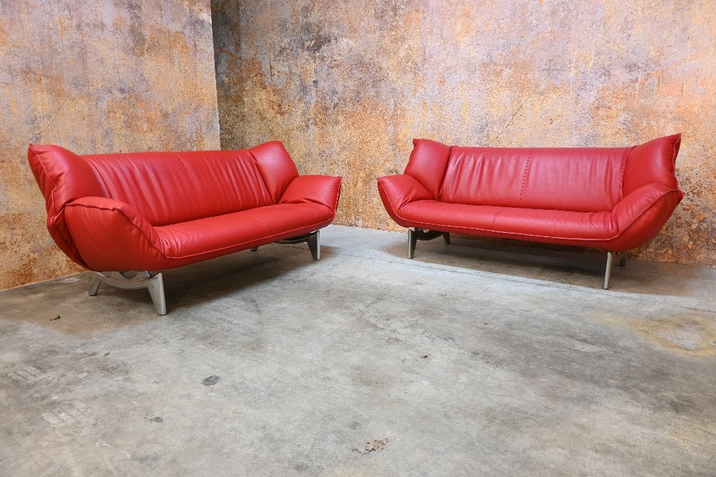 ZGAN 2 rode leren Leolux Tango design banken, Leolux, Leolux, 150 tot 200 cm, Tweepersoons
