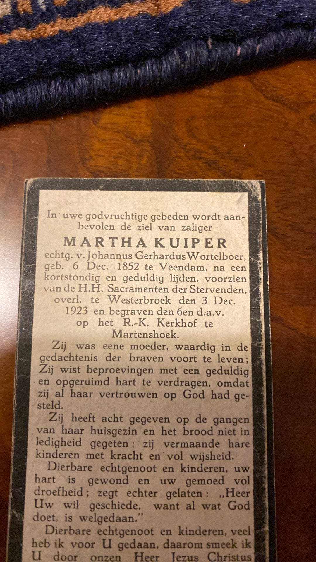 M Wortelboer - Kuiper 1852 Veendam 1923 Westerbroek, Ophalen of Verzenden