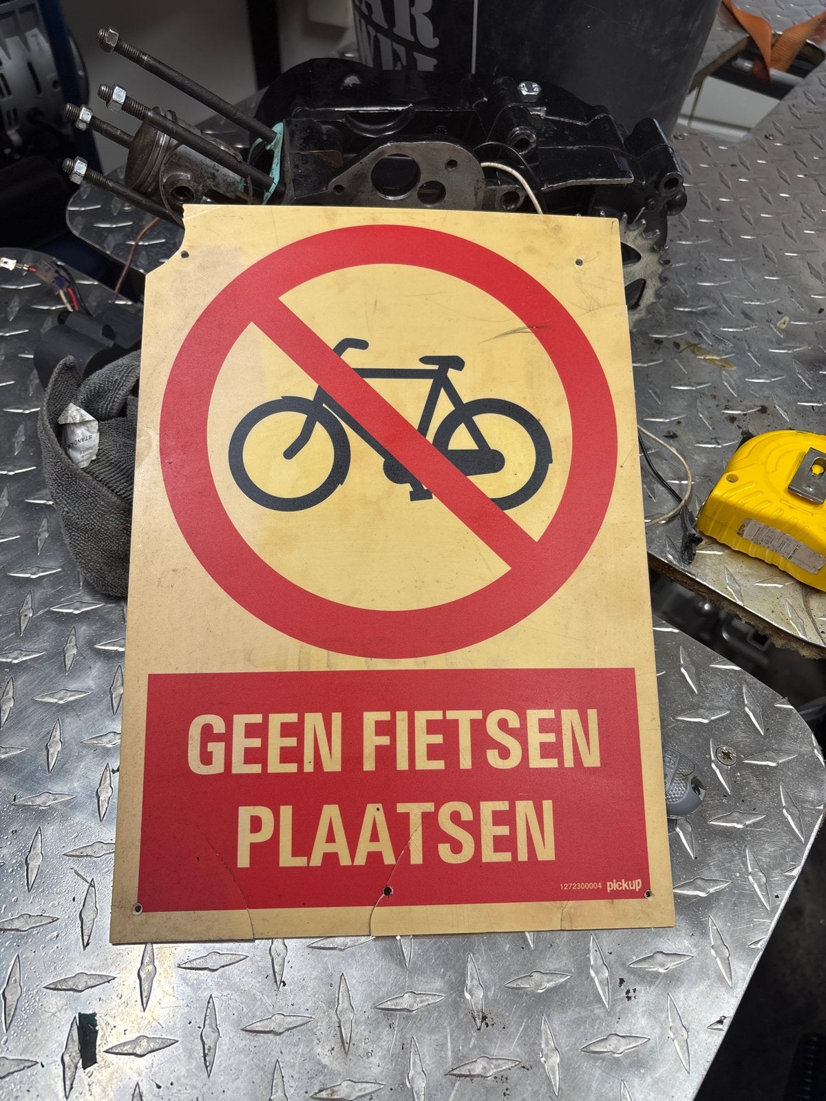 Verkeersbord GEEN FIETSEN PLAATSEN, Ophalen of Verzenden, Gebruikt