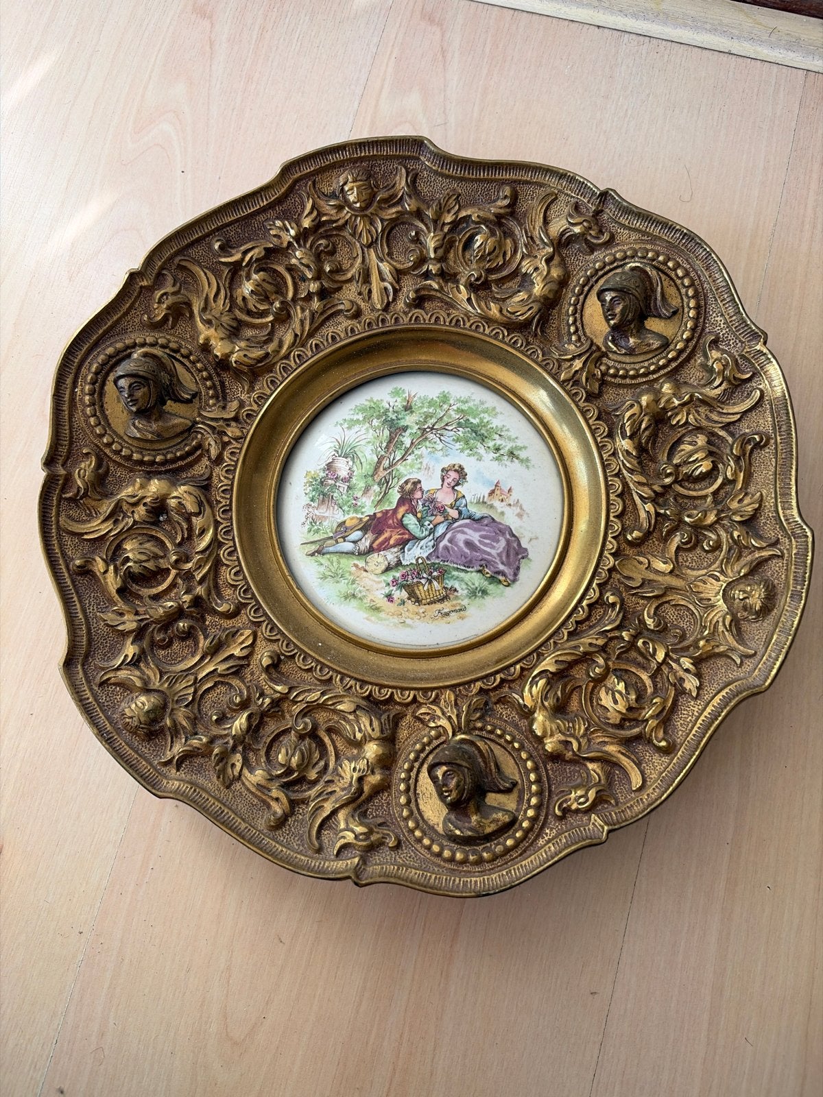 Antieke Bronzen Wandplaat met Romantische Scène, Ophalen of Verzenden