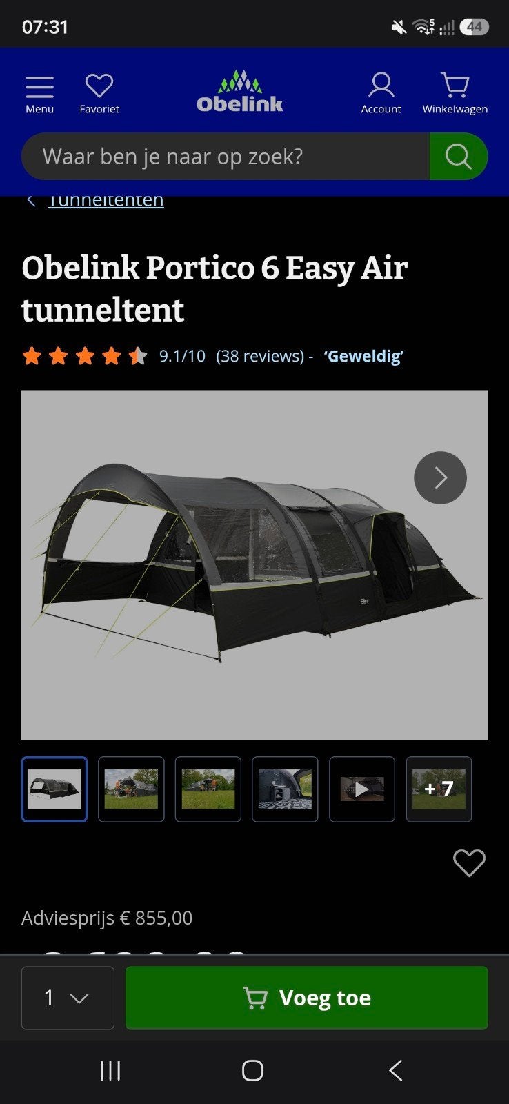 Obelink Portico 6 Easy Air tunneltent - Z.g.a.n., Ophalen, Zo goed als nieuw, Tot en met 6