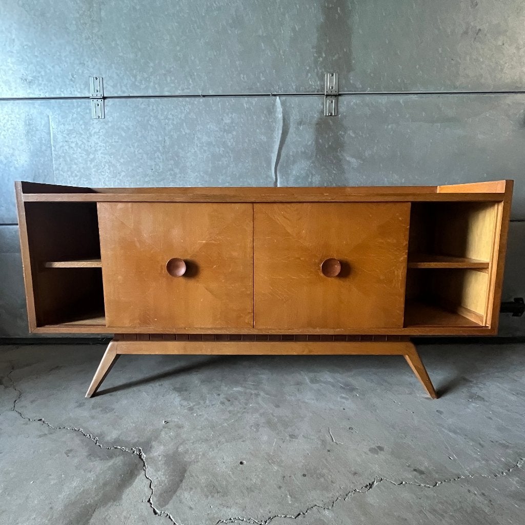 Jaren 50 dressoir teak lades en eiken schuifdeuren, Ophalen, Gebruikt, Dressoir, Midcentury modern