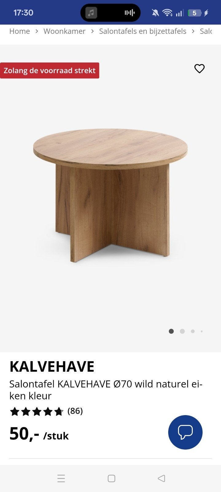 salontafel jysk, Ophalen, Zo goed als nieuw, Rond, 55 tot 75 cm