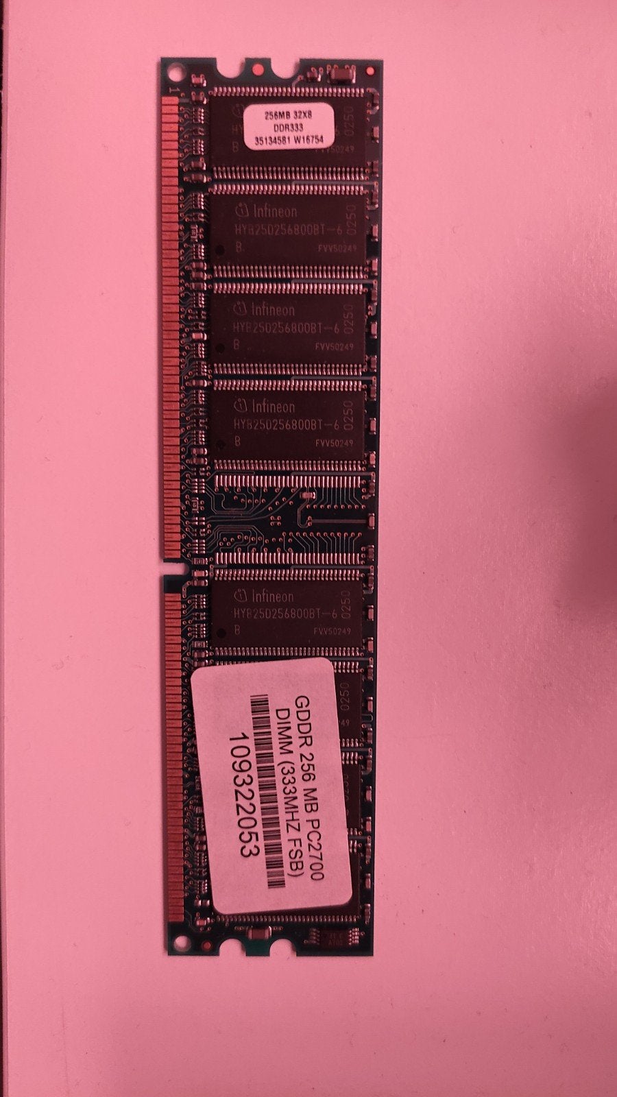 Infineon DDR333 PC2700 256MB DIMM Geheugenmodule, Computers en Software, RAM geheugen, Ophalen of Verzenden