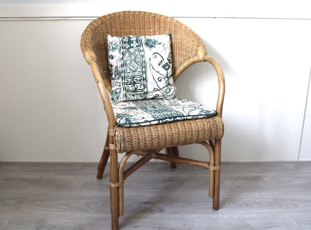 Vintage rotan stoel met kussen, Ophalen, Gebruikt, Riet of Rotan, Eén
